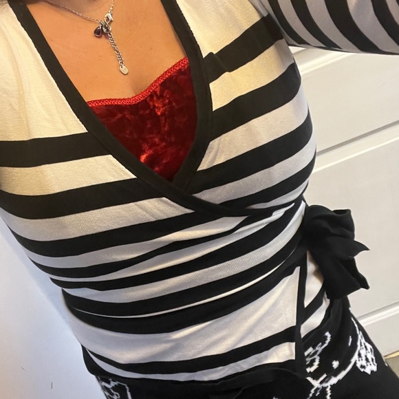 DVF Diane von Furstenberg Ballerina Wrap Tie Up Ribbon Bow Stripe Sweater Ballet - Picture 10 of 12